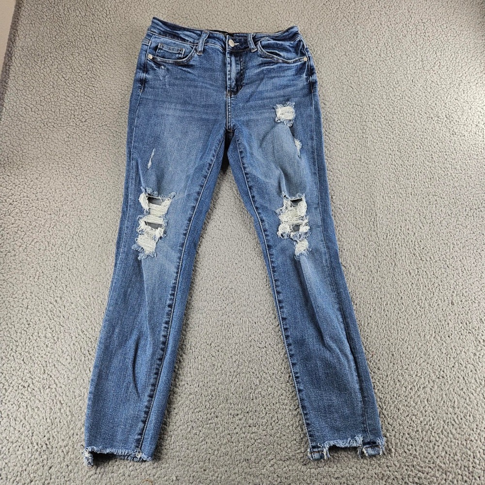 Judy Blue Jeans‎ Womens 28 Blue Skinny Fit Distressed Mid Rise Blue Denim